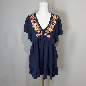 Keep in Touch 100% Cotton Embroidered Babydoll Tunic Size M